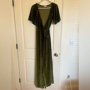 velvet olive green maxi dress